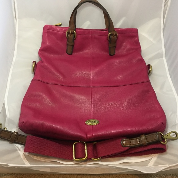 large pink leather Fossil Explorer tote - Picture 3 of 8